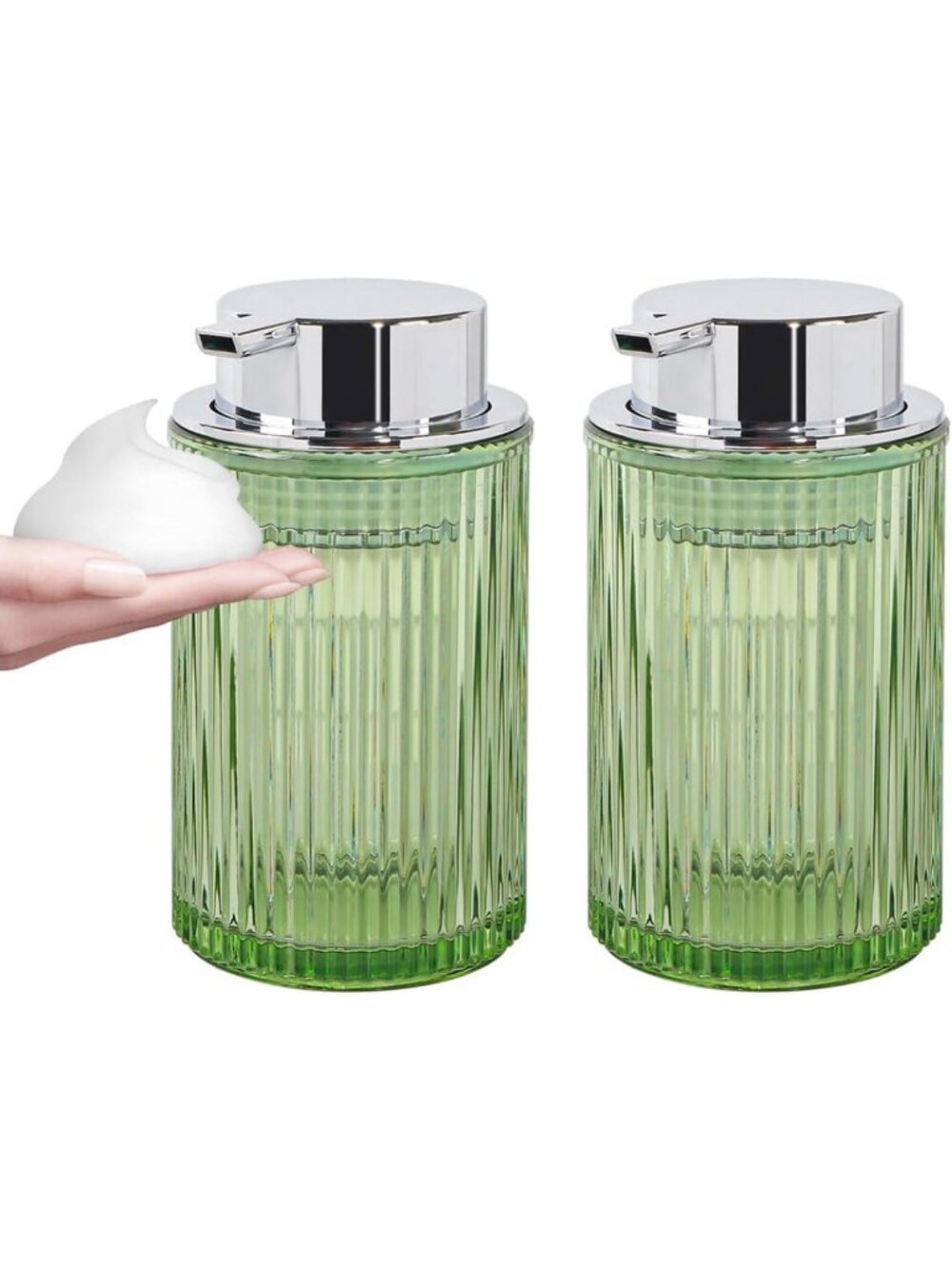 Set of 2 Green Glass Foaming Soap Dispensers - Stylish Bathroom Decor